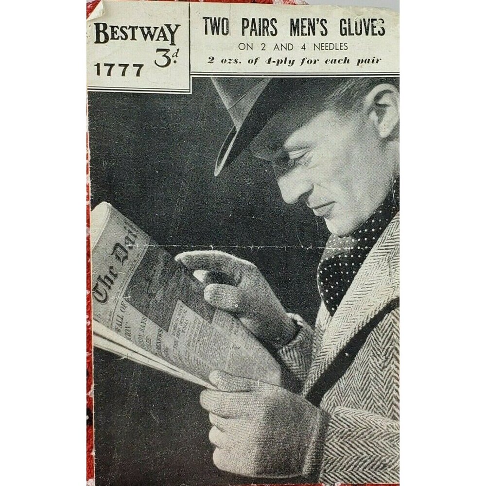 1940s Knitting Pattern Men's Gloves Two Patterns Bestway UK VTG Ephemera #1777